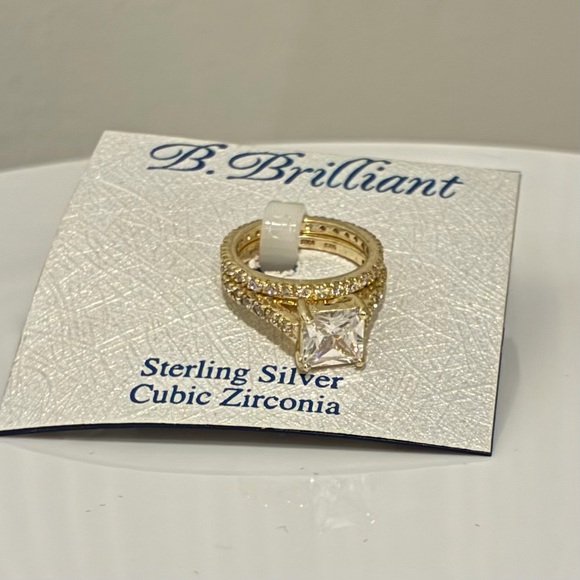 Princess -Cut 3ct Lab MadeWedding Bridal Ring with Pavé Band Set Gold Plated - Picture 9 of 10